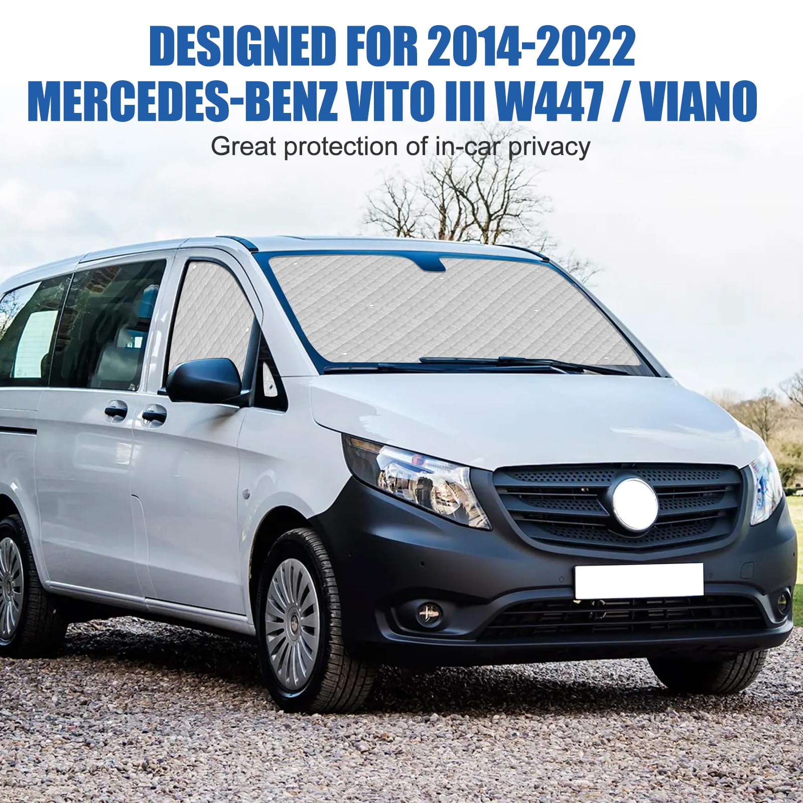 Osłona na przednią szybę samochodu kempingowego, kompatybilna z Mercedes-Benz VITO III W447 2014-2022, ochrona przed słońcem na przednią szybę, wewnętrzna roleta termiczna zestaw z torbą do