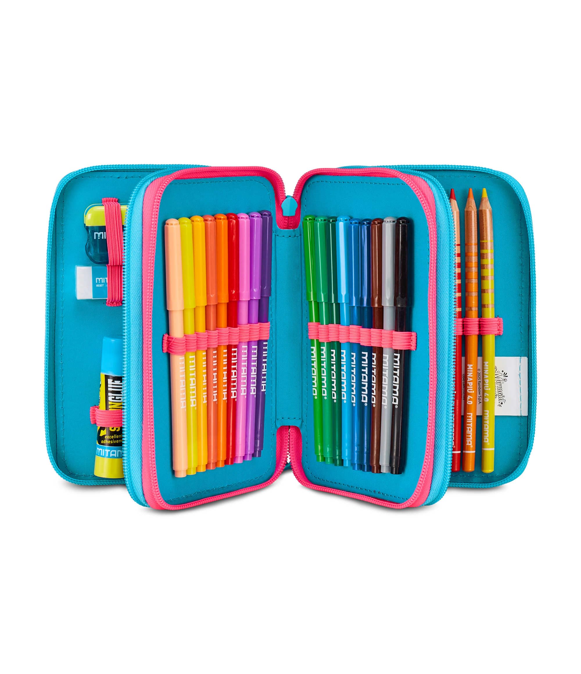 Seven Mermaid Magic Astuccio Scuola 3 Zip, Celeste, Portapenne Triplo Scomparto Completo Di Penne, Matite, Colori, Scuola Elementare, Bambina
