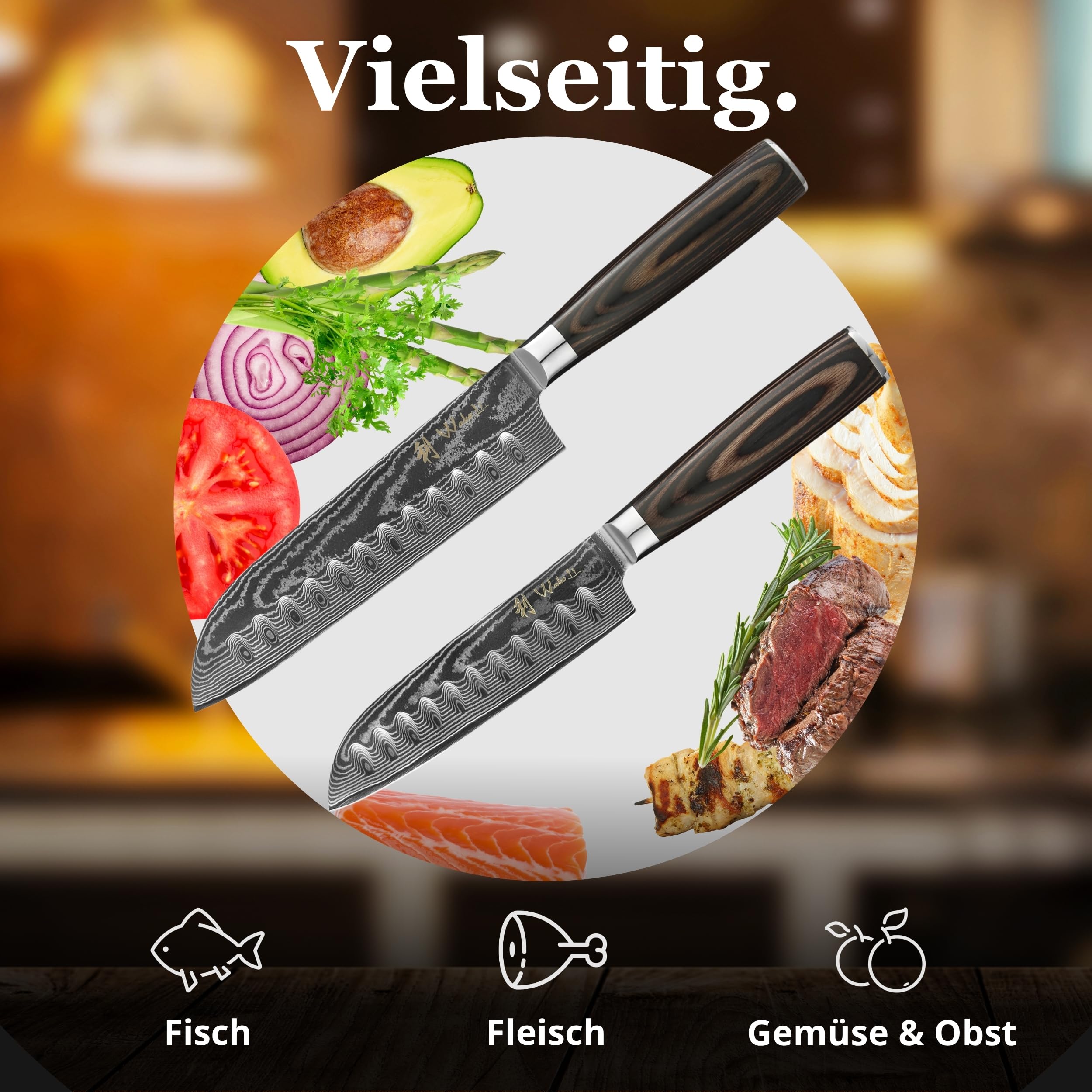 Wakoli EDIB Essentials Santokumesser Set 2-teilig, 67 Lagen Damaststahl