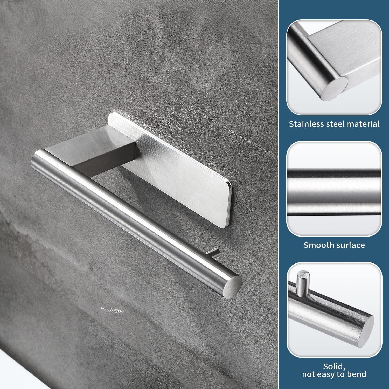 Porta Carta Igienica Portarotolo da Muro Adesivo in Acciaio Inox per Cucina Bagno e Toilette, Argento