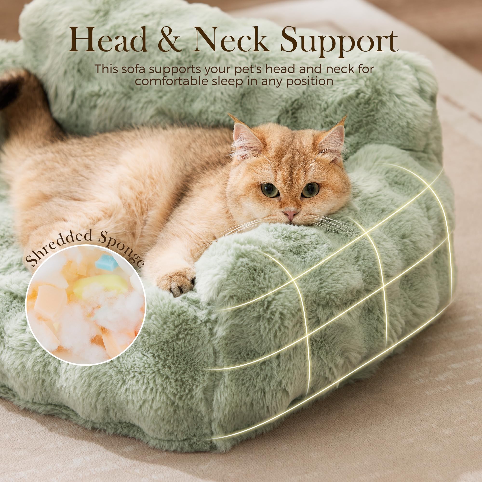 ZOMISIA Canapé pour chat d'intérieur – Canapé orthopédique pour chat avec mousse d'œuf de soutien, housse amovible lavable et fond antidérapant, gris