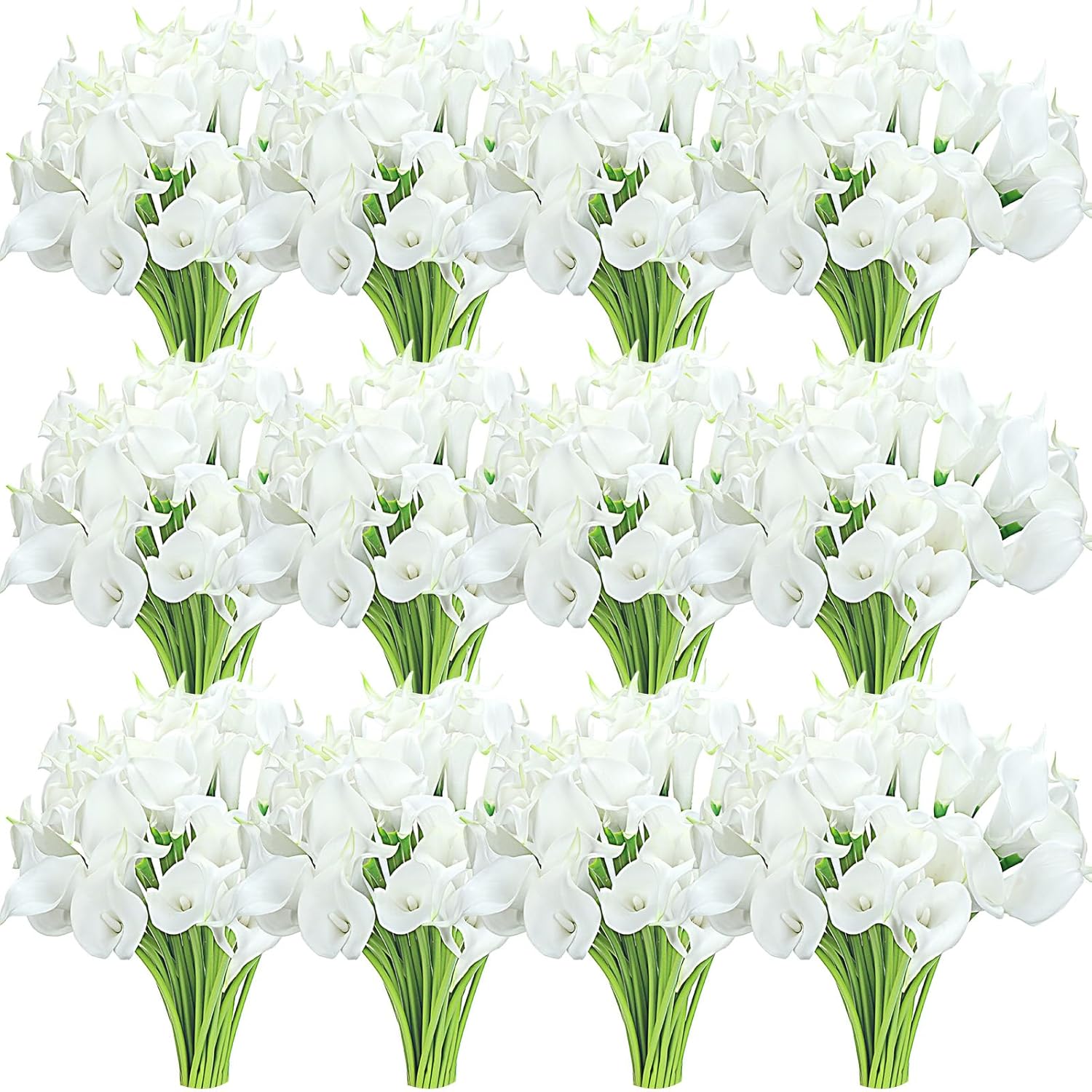 Crowye 100 Pcs Artificial Calla Lily 14 Inch Fake Calla Lily Bulk Faux Realistic Bouquet Flower for Wedding Mother's Day Easter Kitchen Decorations New Year Spring(White)