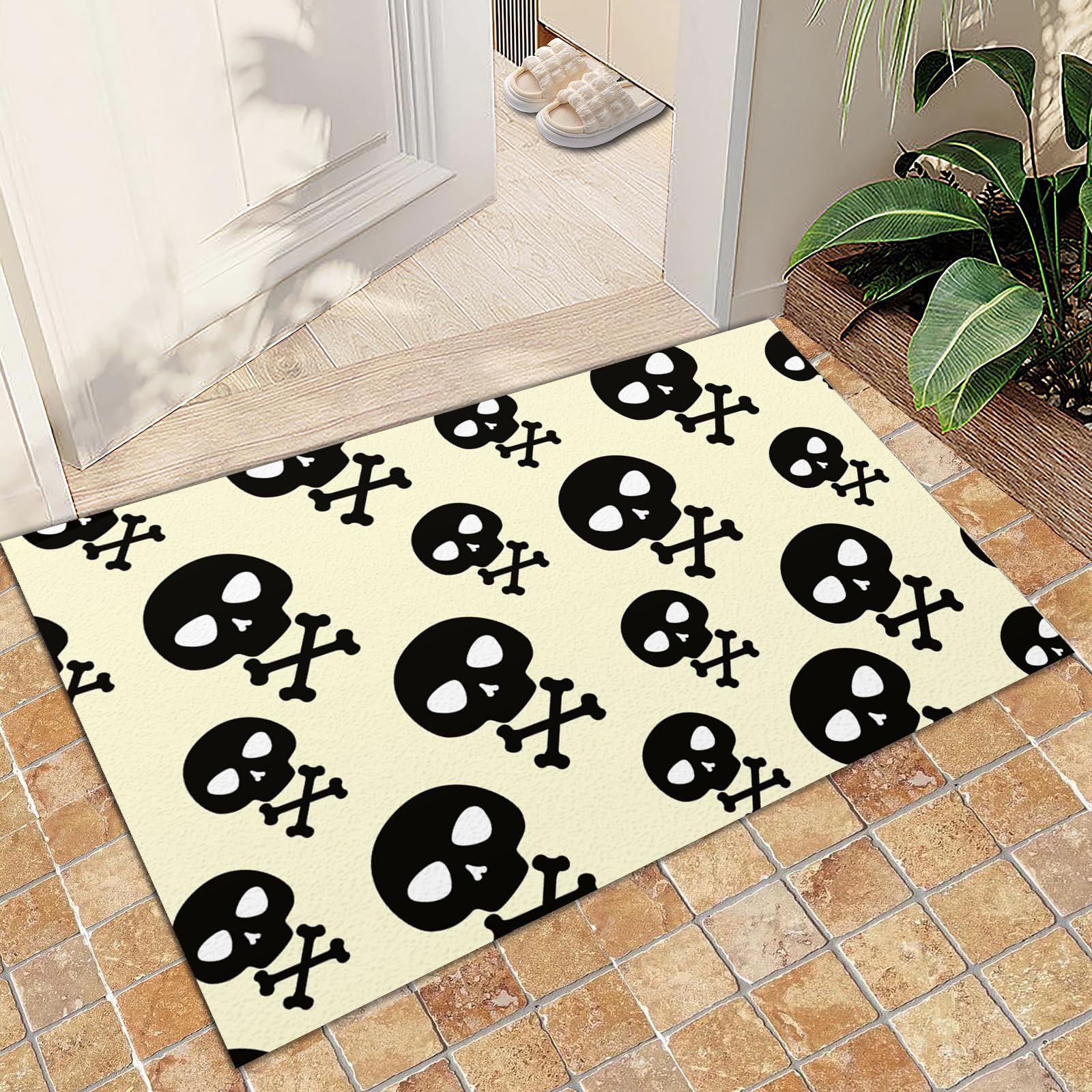 FIEMAR Area Rug 70x120cm Halloween Rugs Indoor, Gothic Fun Skull Living Room Rug, Halloween Kitchen Mat Non Slip Machine Washable Low Pile Foldable Non Shedding for Home Decor Office Entryway Nursery