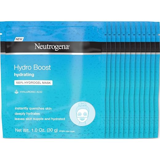 :Neutrogena Hydro Boost Moisturizing & Hydrating 100% Hydrogel Sheet Face Mask for Dry Skin with Hyaluronic Acid, Gentle & Non-Comedogenic, 1 Ounce (Pack of 12),SG_B076H45H68_US