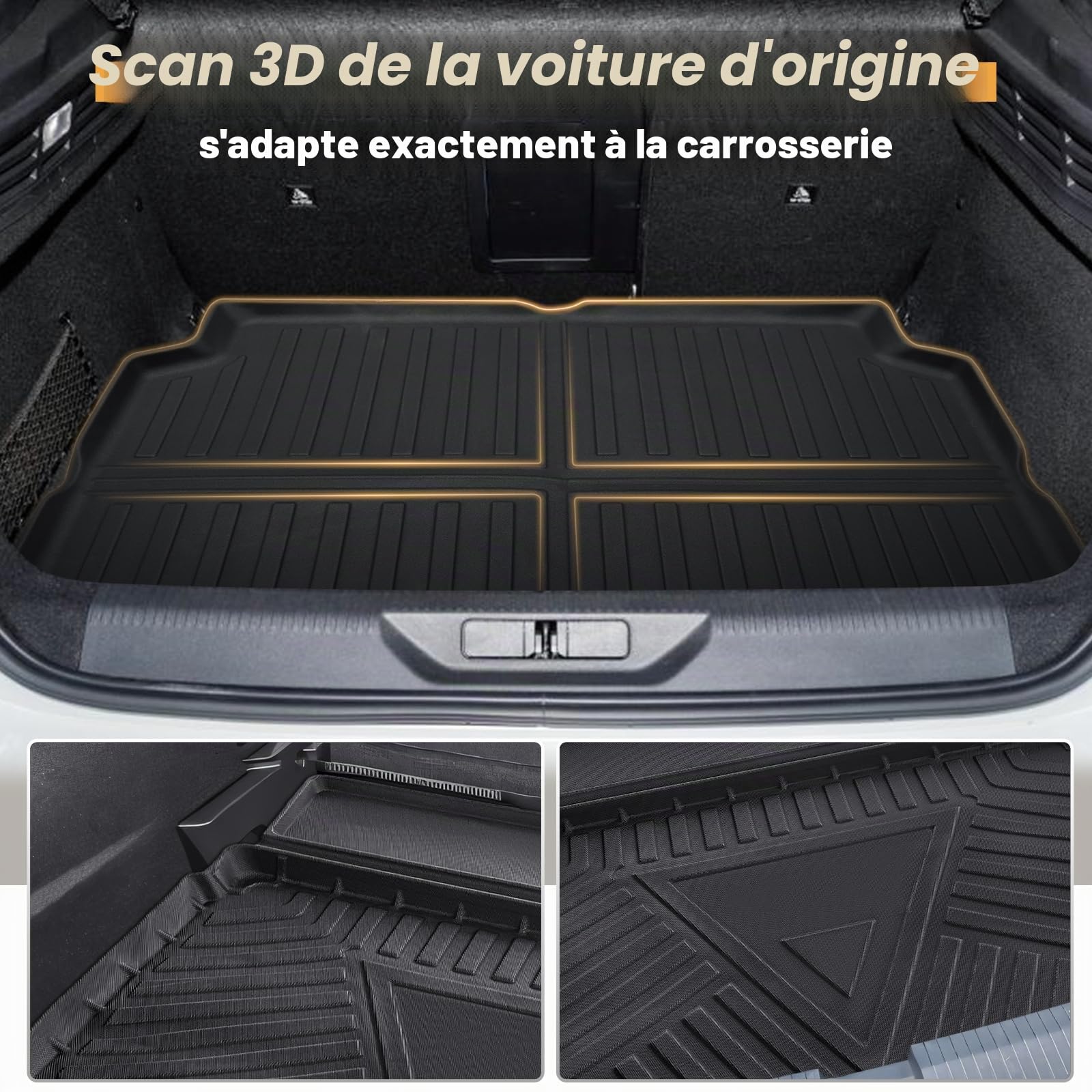 ECOZEN Tapis de Coffre Peugeot 308 III Hybride/E-308 2022-2026 (hayon 5 Portes [S-W Non Applicable]) 3D Scan TPE Tapis 3 Caoutchouc antidérapant imperméable Bord Haut Toutes Saisons Bac de Coffre