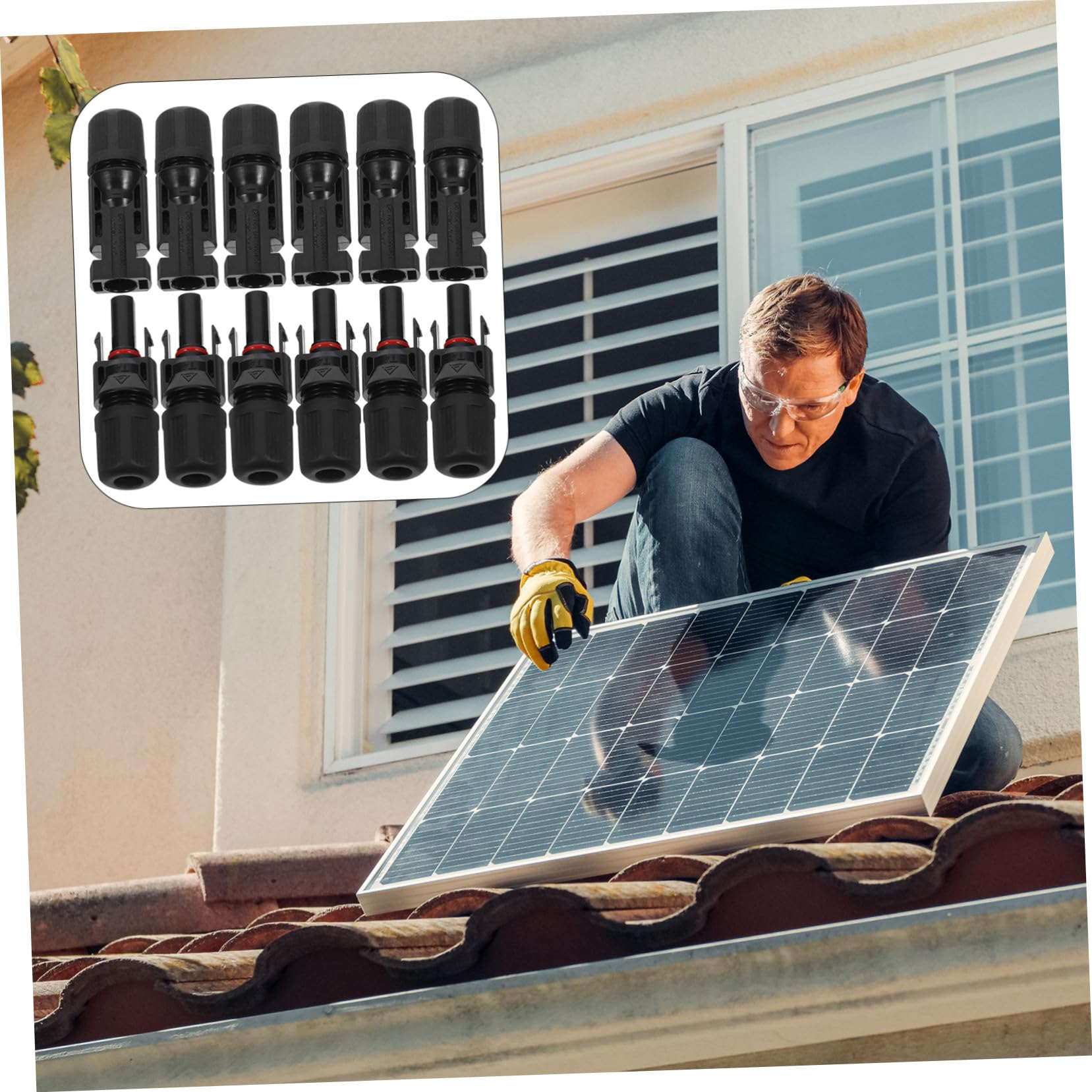 Photovoltaik Anschluss Steckverbinder Spritzwassergeschützt für Solarmodule und Plug And Play 6 Stück Schwarze aus Nylon und Kabelverbindungen im Außenbereich