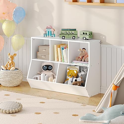 Miniatura 2 de HOOBRO Estantería para niños, librero con pie de cama, cubo de almacenamiento de juguetes, estante de juguetes para niños, gabinete