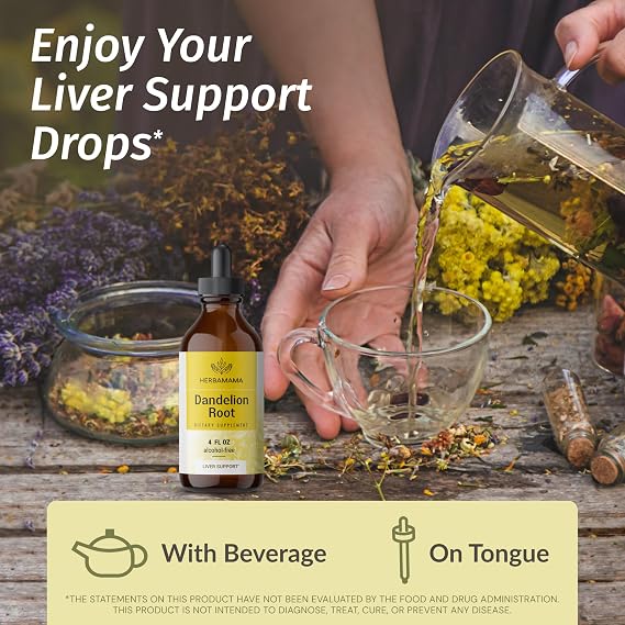 HERBAMAMA Herbal Liquid Drops Kit - Bundle of Dandelion Root & Milk Thistle Drops 4 fl oz - Vegan, Non-GMO, Sugar & Alcohol-Free - 2 Pack