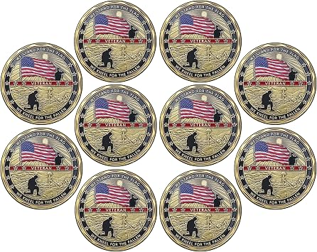 AtSKnSK US Military Challenge Coin Veteran Coin - Stand for The Flag, Kneel for The Fallen Pack of 10