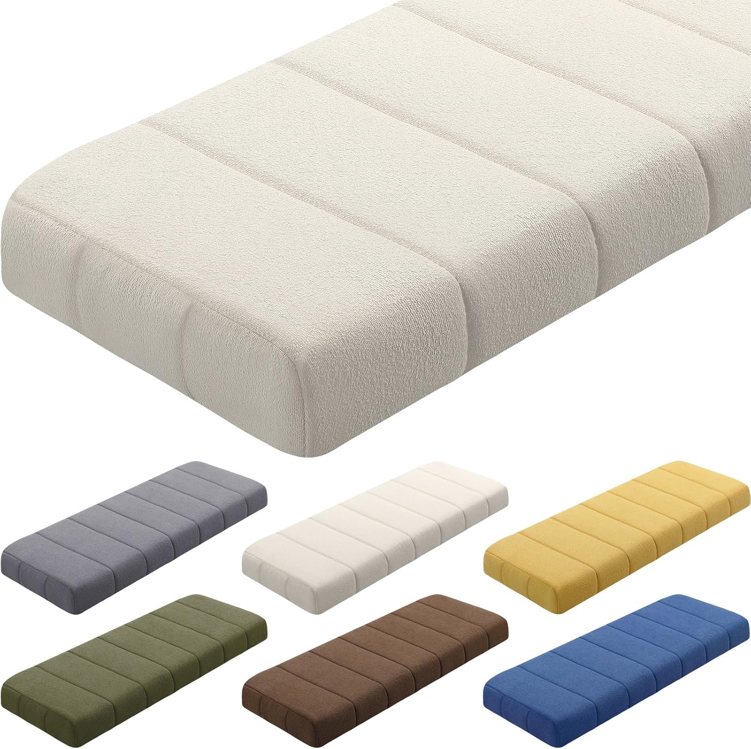 Wenqik Bench Cushion 48x18x4 Inch for Indoor Furniture Velvet Kitchen Dining Bay Window Seat Cushion Waterproof Tufted Thicken Bench Pad Anti Cat Scratch Non Slip for Outdoor Patio Porch Swing, Beige Beige 48x18x4 Inch