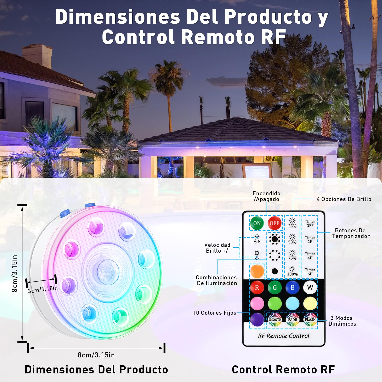 Luces para Piscina, Sumergible Recargable Luces LED Piscina Desmontable con Mando a Distancia, Iluminación Magnética Flotante LED RGB para Piscinas, Estanques, Fuentes, Acuarios (2 Pieza)