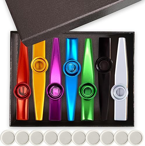 Kazoos Aleación de aluminio con 10 flautas de membrana, diafragma, guitarra, boca, instrumentos musicales Kazoos, buen regalo, 17 piezas en elegante