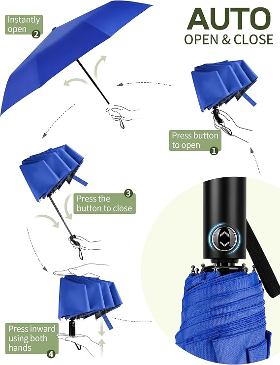 Yoobure Compact Travel Umbrella, Windproof Automatic Folding UV Sun & Rain