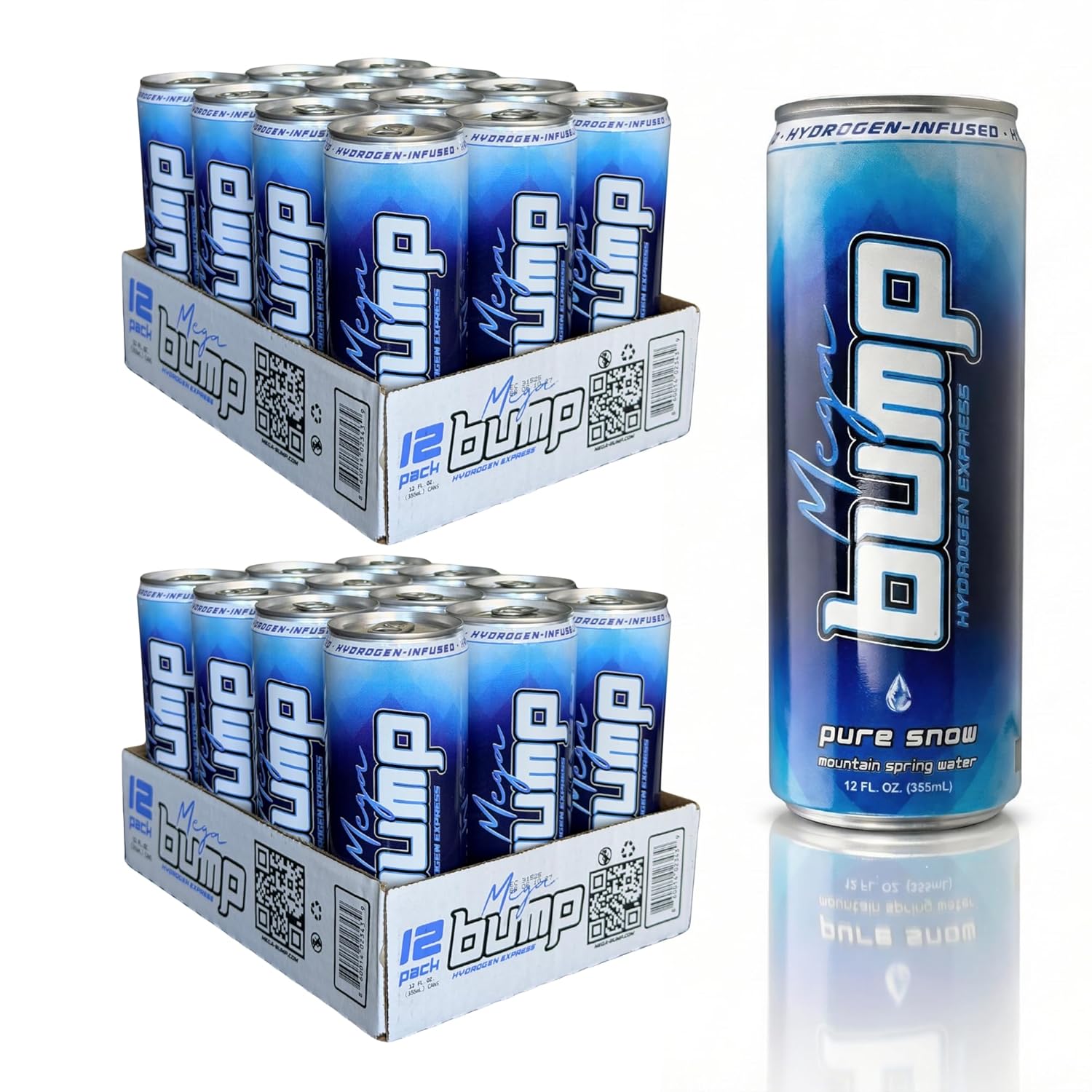 Mega Bump Pure Snow Hydrogen Rich Spring Water (12 Fl Oz (Pack of 24), Unflavored)