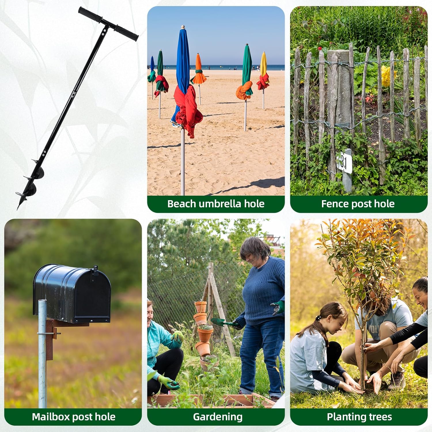 2 in 1 Hand Drill Auger Post Hole Digger, 4" x 42" Manual Garden Spiral Drill with T Shaped Handle for Digging Planting Bulb Bedding