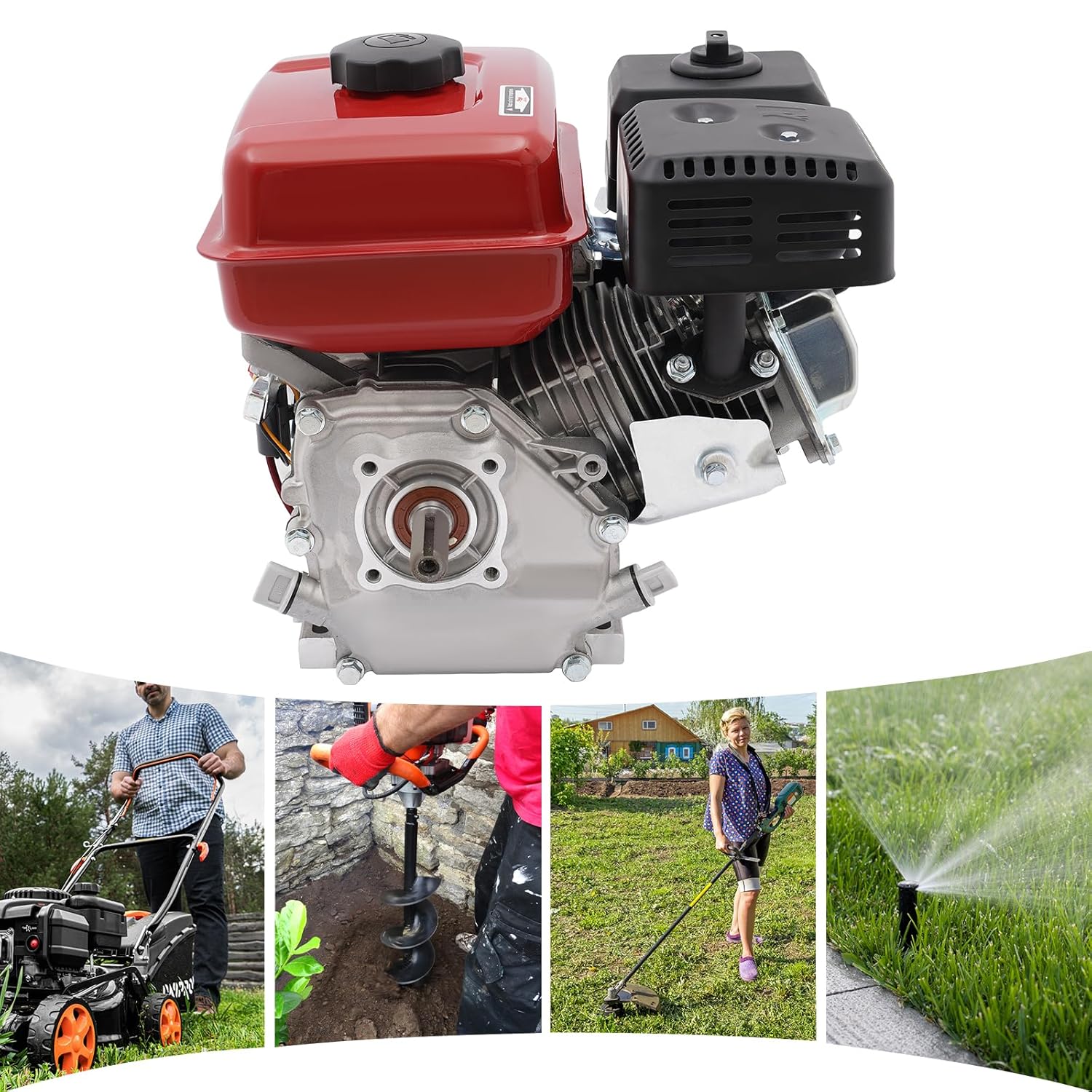 212CC 4 Stroke Gas Engine, 7.5HP Go Kart Engine Pull Start Mini Bike Engine Motor with Air Cooling System & Air Filter, 3000W Gas Powered Engine Pull Start for Log Splitter Lawnmower