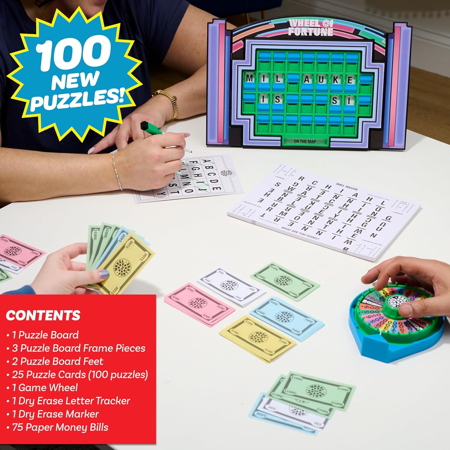 Wheel of Fortune Deluxe Game, 100 Puzzles Included, Inspired by The Popular Show, Interactive Puzzle Board, Spin, Guess, Solve, 2-4 Players, Ages 10 and Up by Just Play