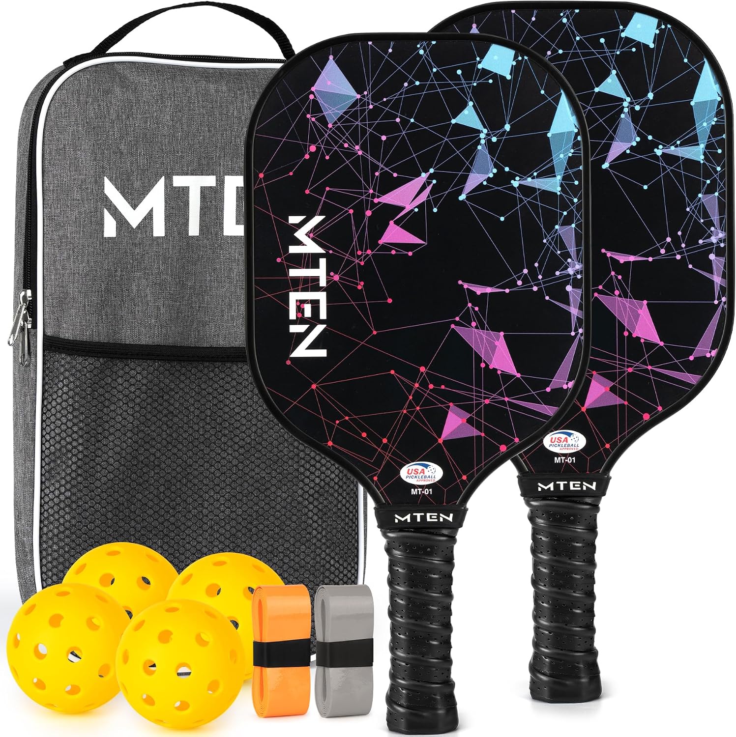 MTEN Pickleball Paddles Set of 2/4/1, USAPA Approved Fiberglass Rackets | Lightweight Set for Men, Women, Beginners & Intermediate