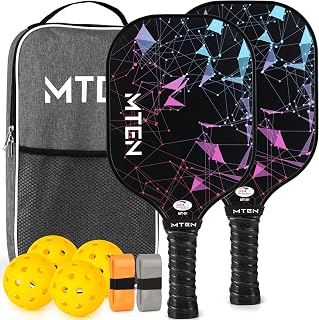 MTEN USAPA Approved Fiberglass Pickleball Paddles Set - 2 Rackets, 4 Balls, Grips & Bag for Beginners to Pros