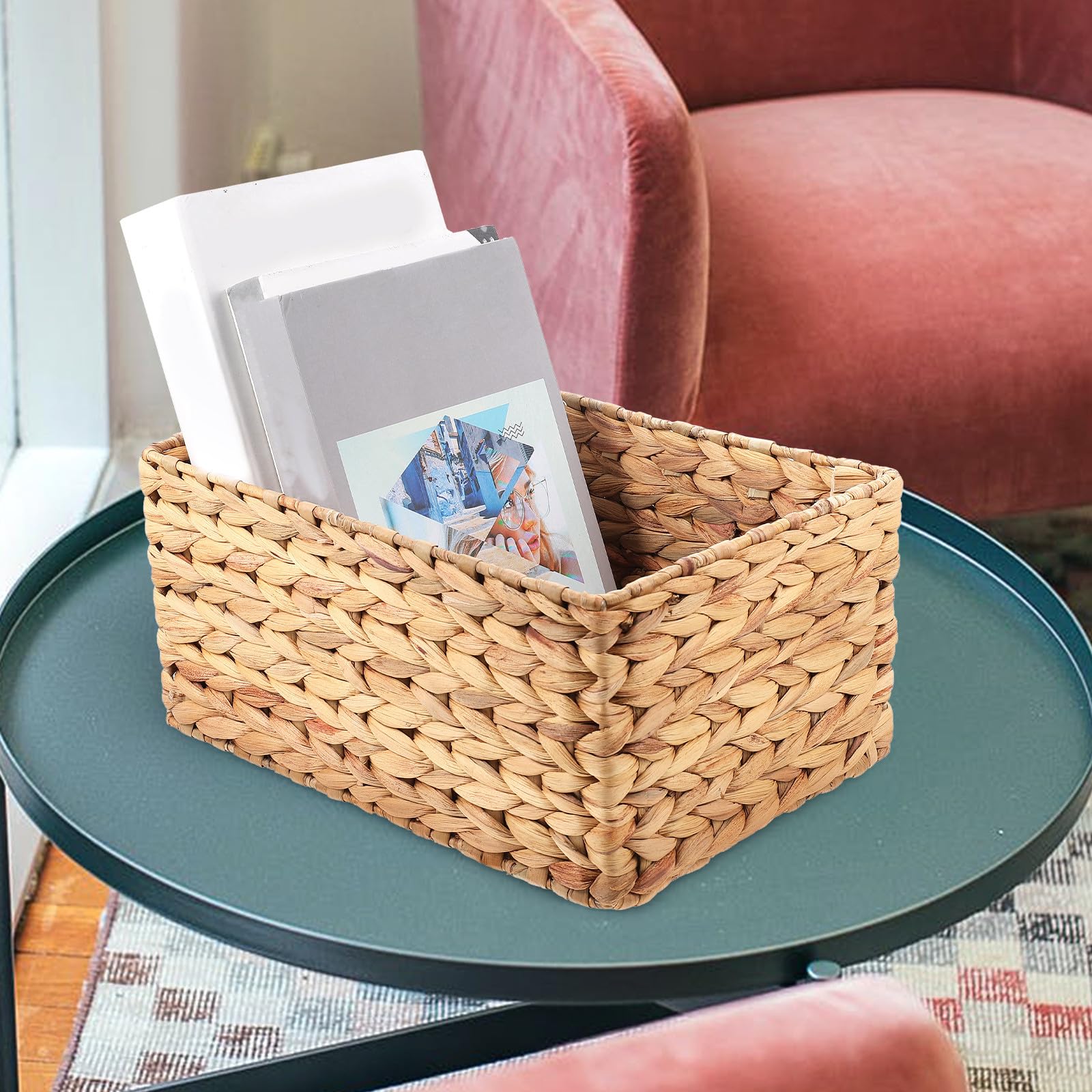 Didiseaon Aufbewahrungskorb aus Stroh Geflochten Multifunktionaler Korb für Toilettenpapier und Kleidung Rustikaler Stil Einfache und Elegante Aufbewahrungslösung für Regale