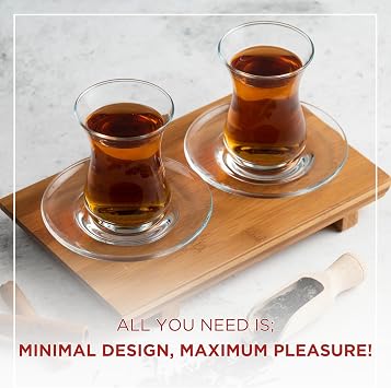 ums Turkish Tea Glass Set - Slim Waist Design and Thick Sole Prevent the Tea From Getting Cold, 6 Saucers 6 Glasses, Coffee Glasses, Useful Tea Set, Set of 12