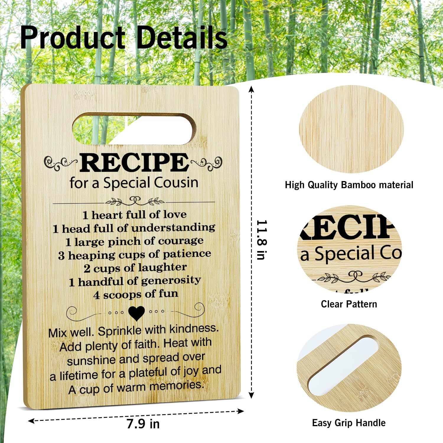 Cousin Gifts Kitchen Cutting Board - Recipe For A Special Cousin, Gifts For Thanksgiving Chopping Board, Appreciation Gifts Birthday Gifts For Cousin, Bamboo Cutting Boards For Kitchen Restaurant - Image 2