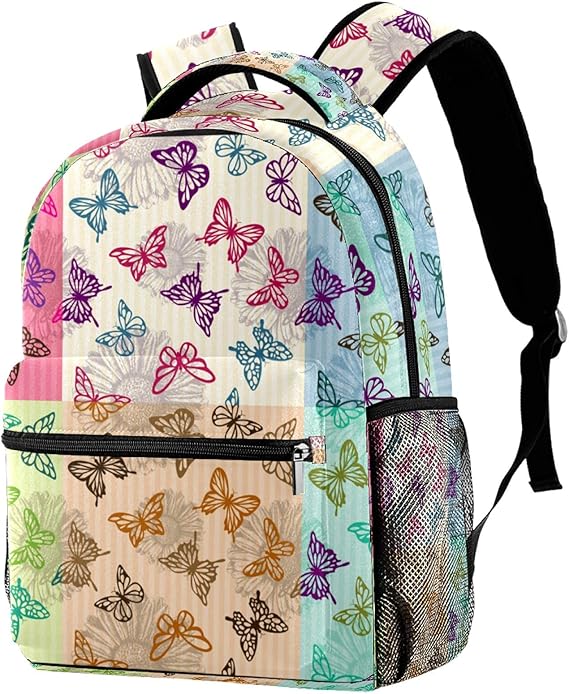 Vintage Butterfly Patterns School Backpack Book Bag Travel Daypack for