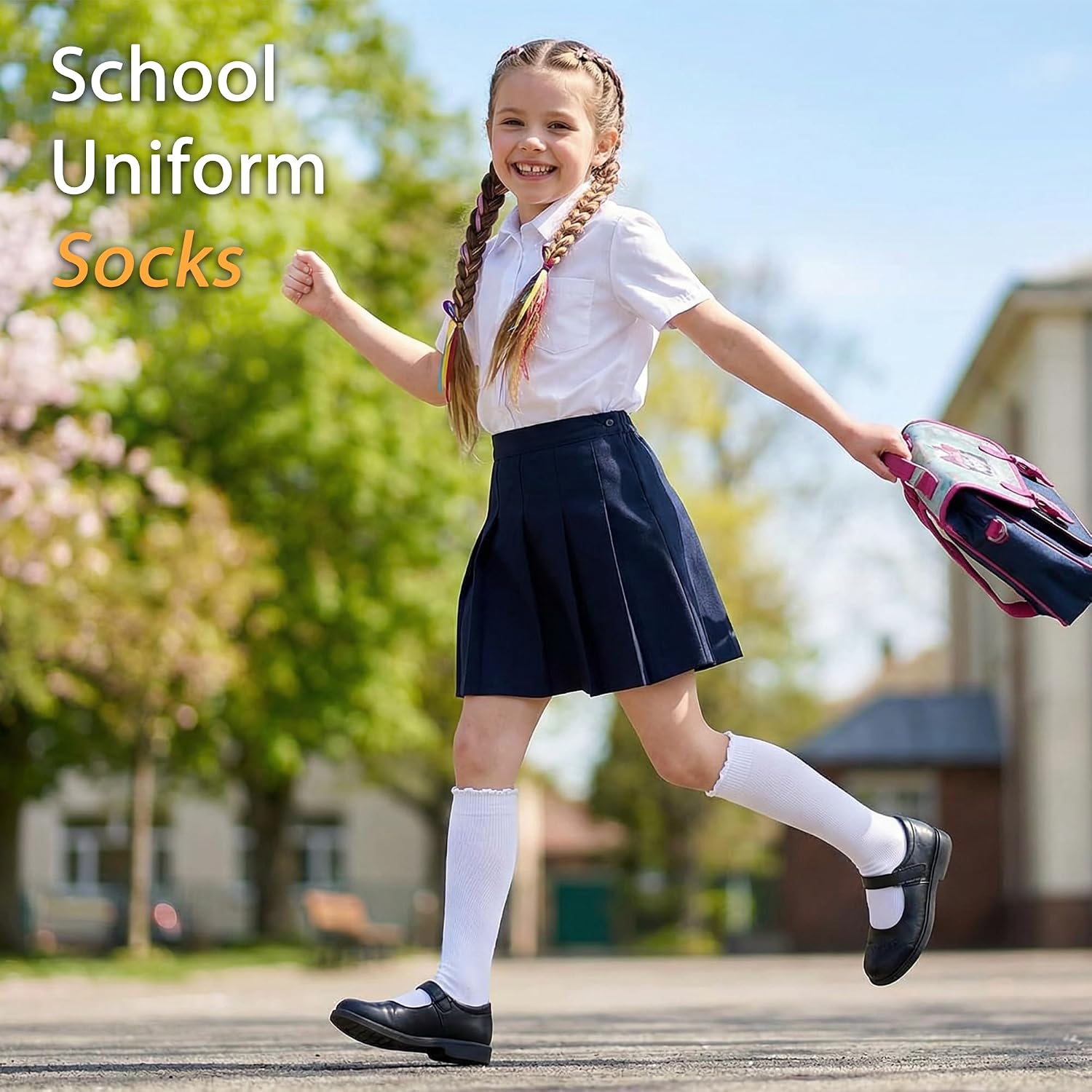 HONGTEYA 3 Pairs Girls Knee High Socks Kids Cotton Seamless School Uniform