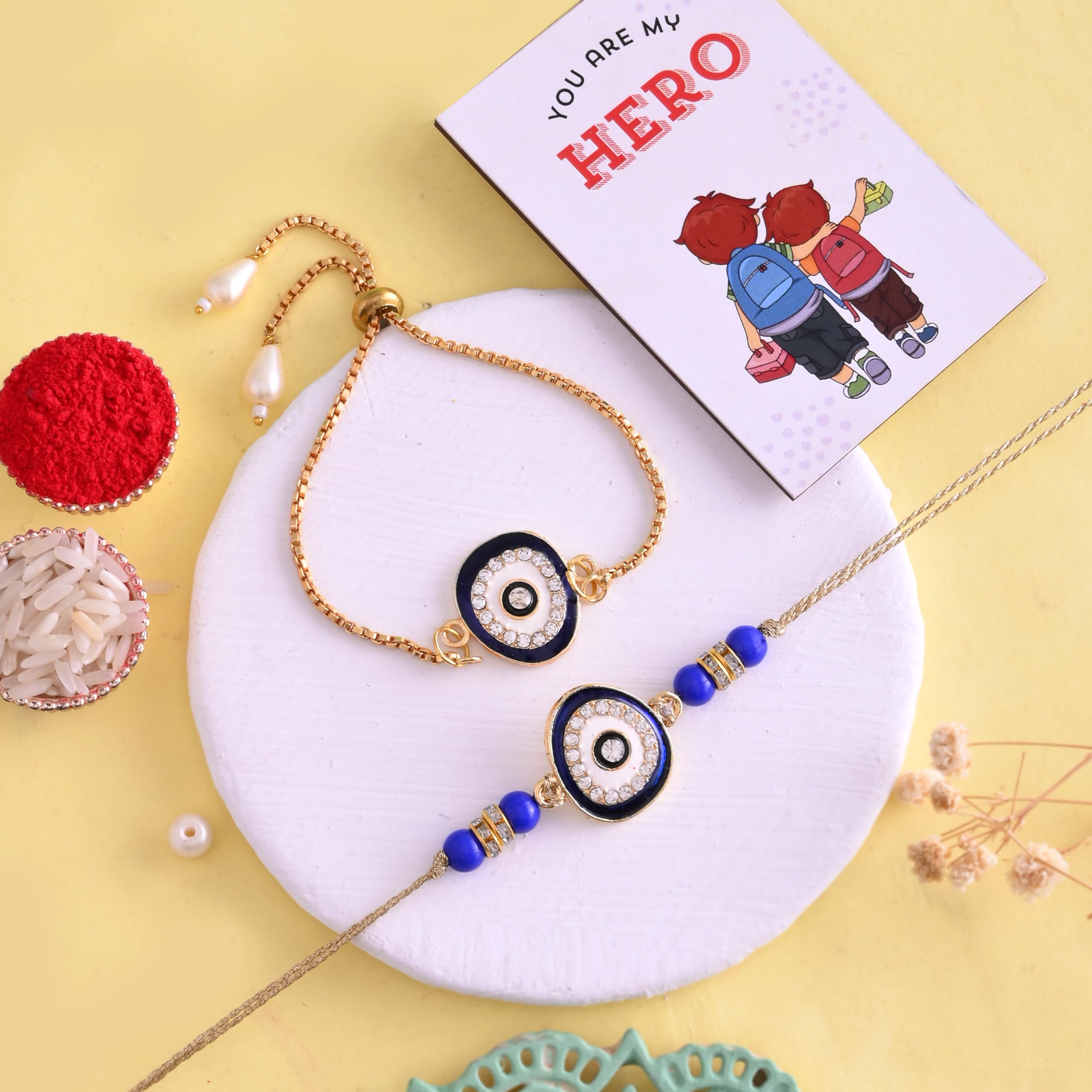 ascension Couple Rakhi for Bhaiya Bhabhi Rakhi for Raksha Bandhan Bhaiya Bhabhi Rakhi Set Couple Rakhi with You are My Hero Fridge Magnet & Roli Tilak-picture-19