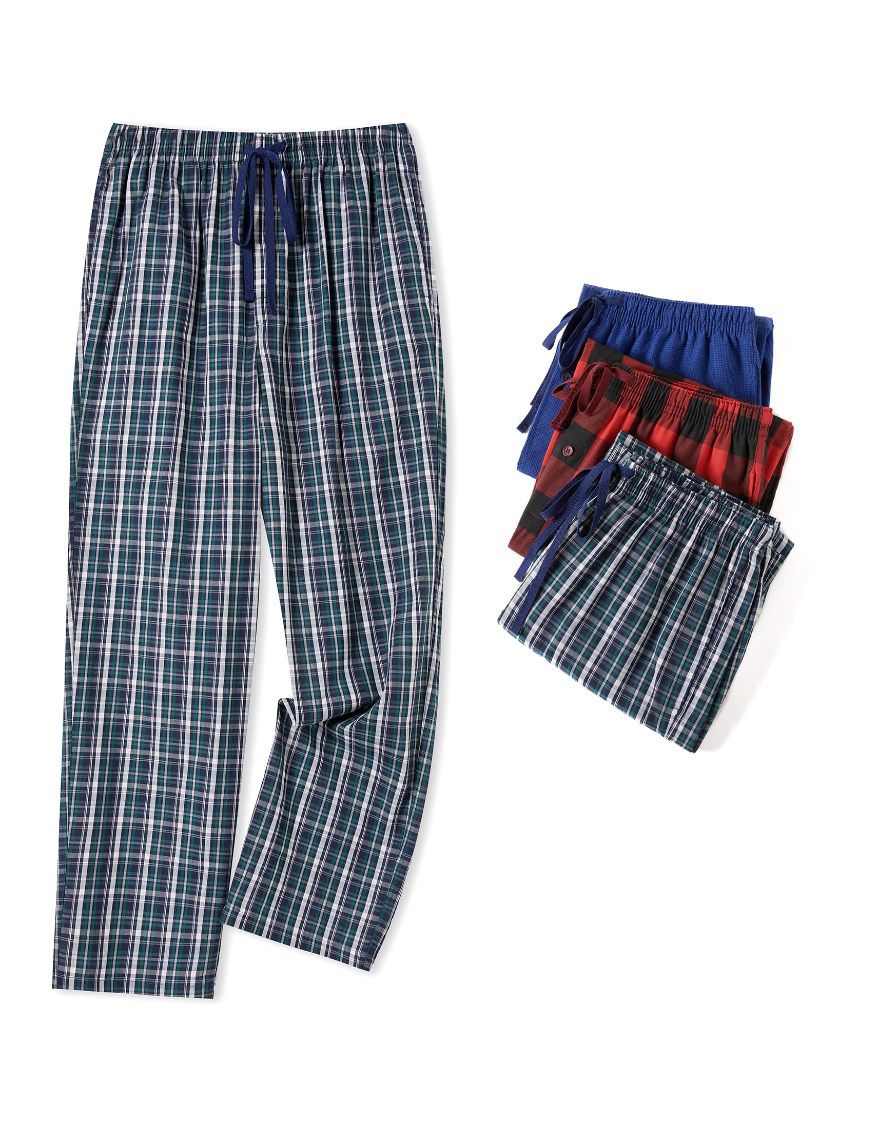 JupiterSecret Herren Baumwolle Pyjamahose Lang Schlafanzughosen für Herren Karierte Nachtwäsche 3er Packs