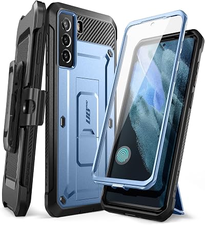 SUPCASE Unicorn Beetle Pro Series Case Designed for Samsung Galaxy S21 FE (2022 Release), Full-Body Dual Layer Rugged Holster & Kickstand Case with Built-in Screen Protector (Tilt) Blue