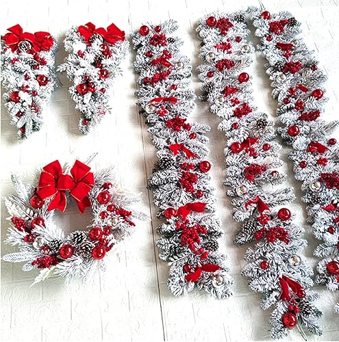 Miniatura 3 de Braiton Decoración de coronas de Navidad para puerta delantera, colgar en la pared, bola de nieve de Navidad, conos de pino y bayas rojas, adorno