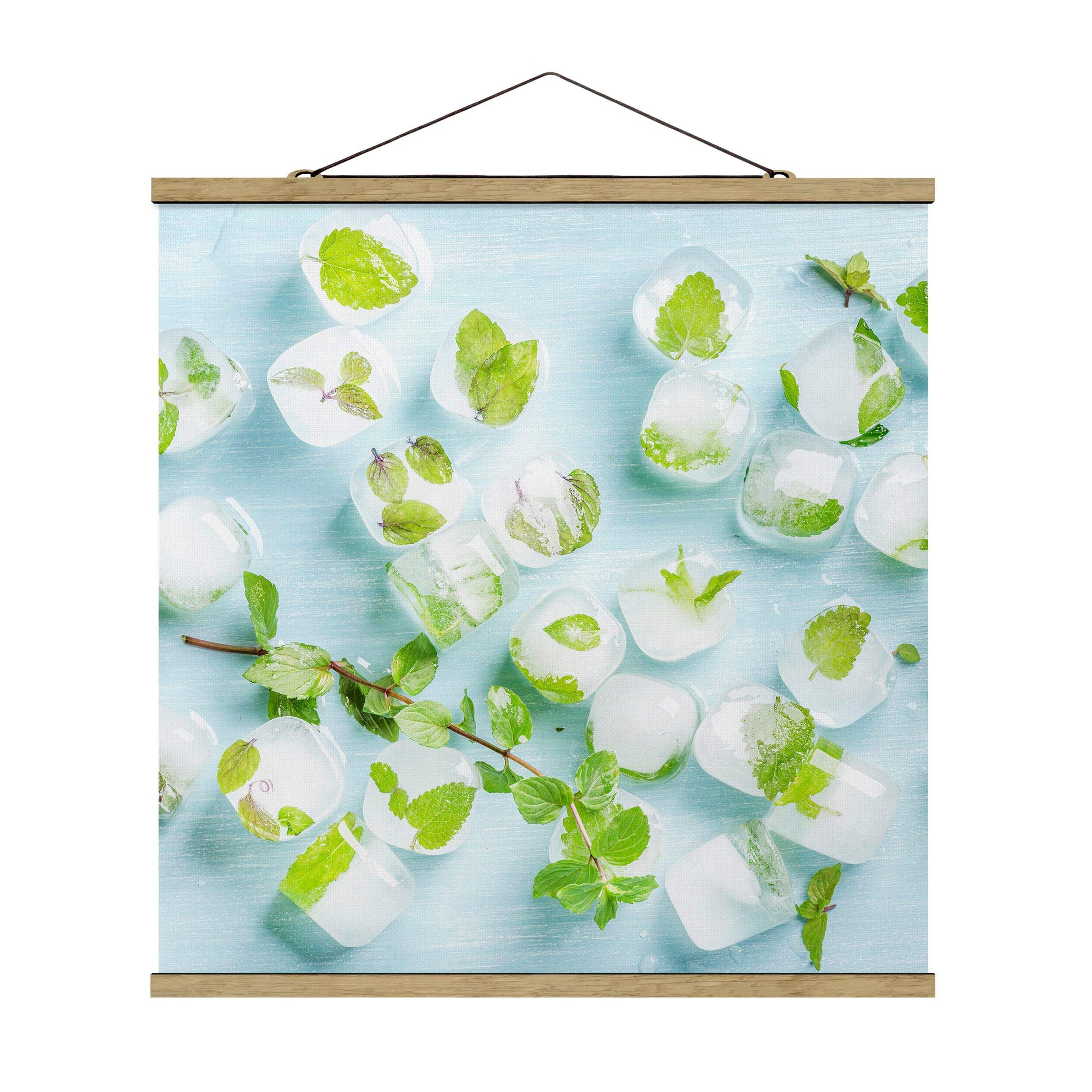 Bilderwelten Wall hanging - Ice Cubes With Mint Leaves - Square Format 80 x 80cm Oak