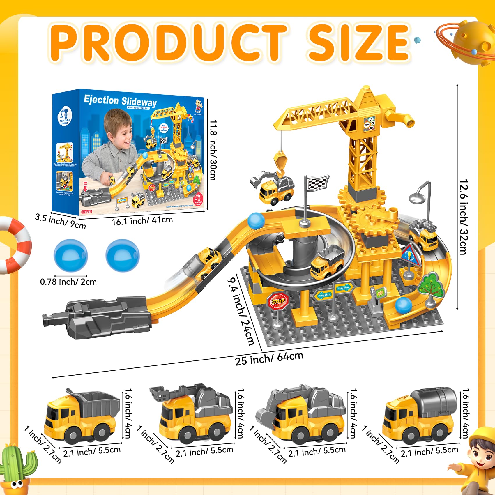 Cantiere Bambini - Set Costruzione Gru 55 Pezzi con Camion e Blocco Auto per Ragazzi 3-7 Anni