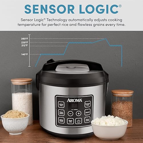 Miniatura 4 de Aroma Housewares 20 tazas cocidas 10 tazas sin cocinar olla de cocción lenta vapor de alimentos exterior SS ARC-150SB negro
