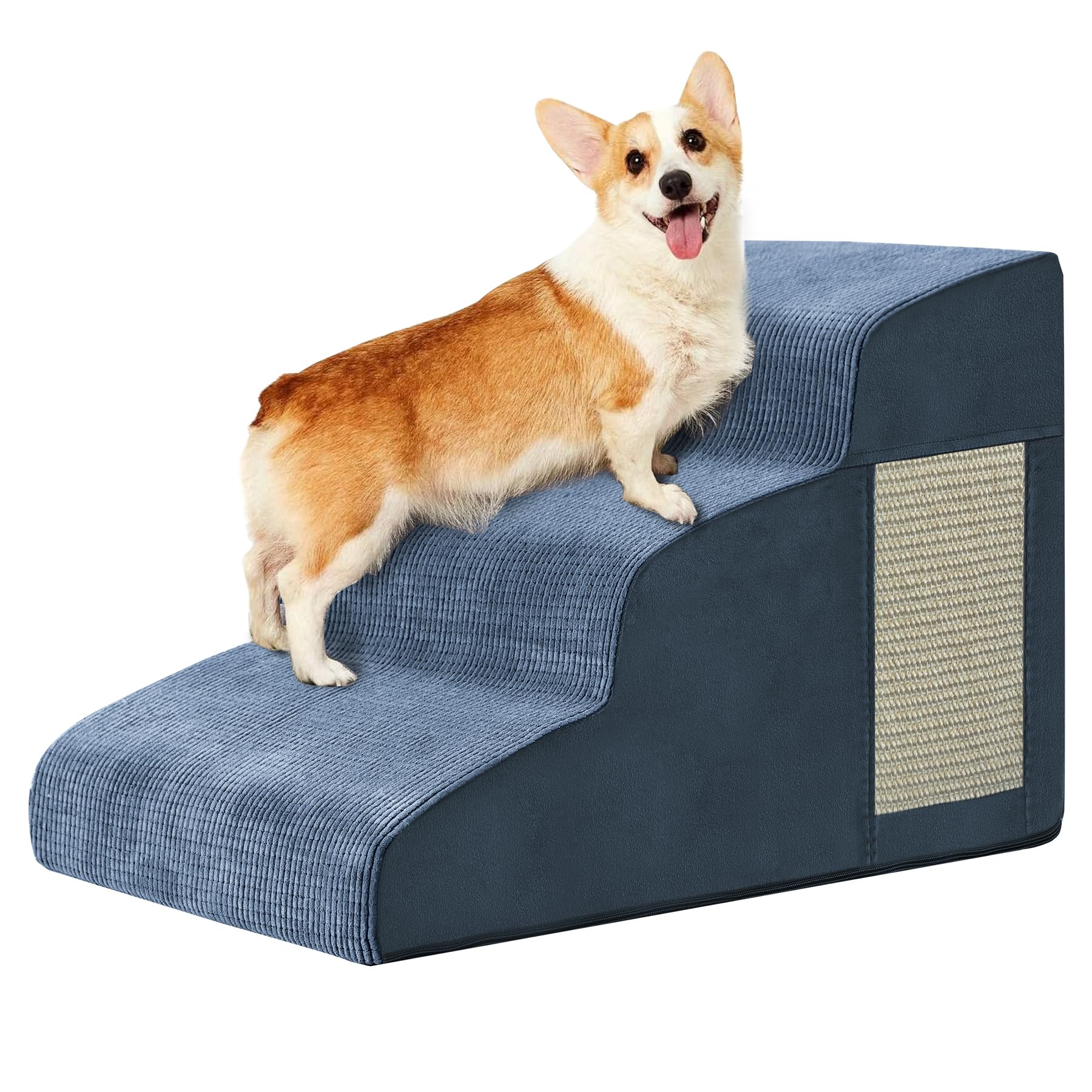 Ahpmeoa Dog Stairs for Small Dogs 15.7" H, Dog Ramp for Bed, 3-Step, Navy