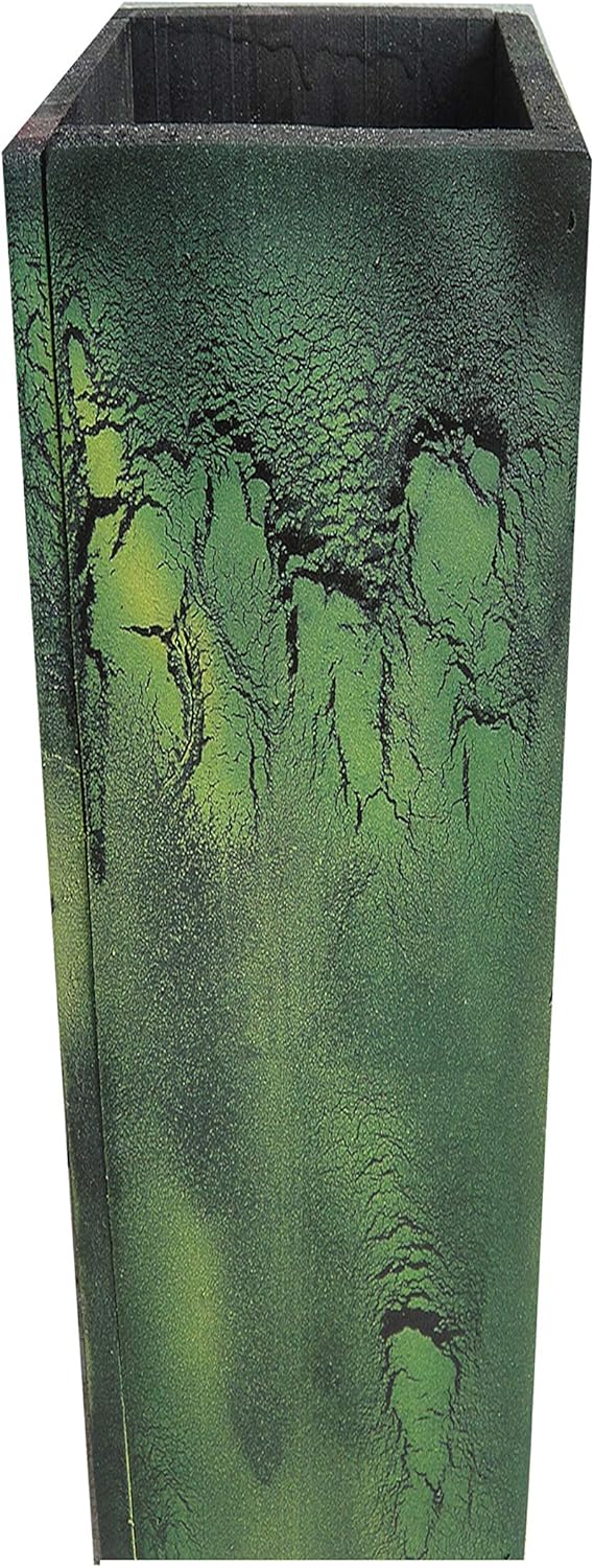 IGC Floor/Table Wood Vase - Art Flow Design Lime Green/Black Distressed - Handmade Decorative Vintage Wood Modern Vase (10")
