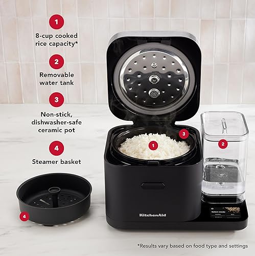 Miniatura 6 de KitchenAid Olla para cereales y arrocera de 8 tazas con escala integrada de detección automática + tanque de agua, KGC3155, negro mate