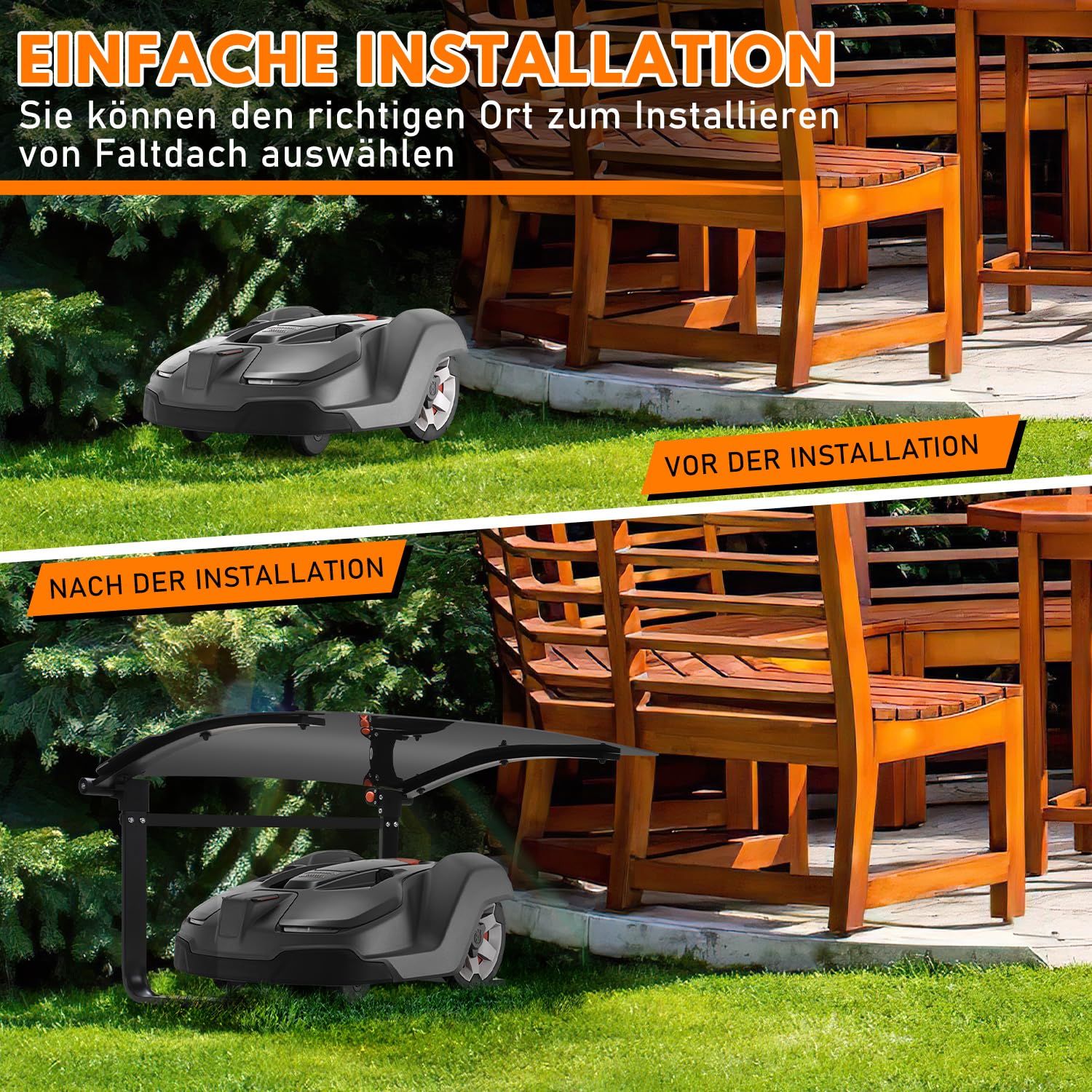 Garage pour robot tondeuse avec toit rabattable, abri de protection pliable en plastique ABS robuste avec cadre en fer, résistant aux UV, pour le jardin, 73 x 57 x 40 cm
