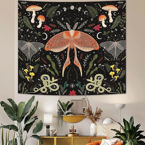 Miniatura 7 de Tapiz de plantas, tapiz de polilla, decoración estética de habitación, tapiz de fase lunar natural, tapiz para colgar en la pared, tapiz floral