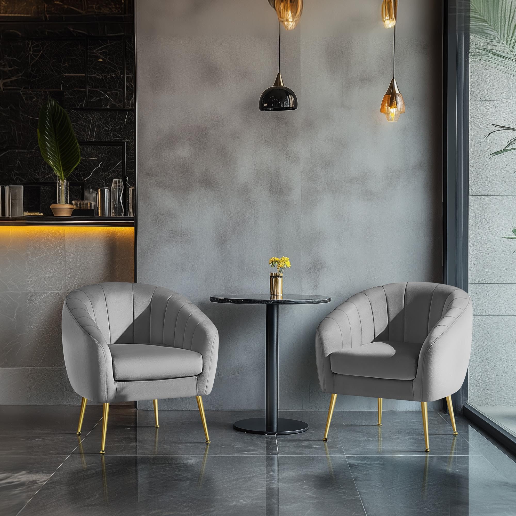Yaheetech Barrel Accent Chairs Set of 2 in Gray with Gold Legs