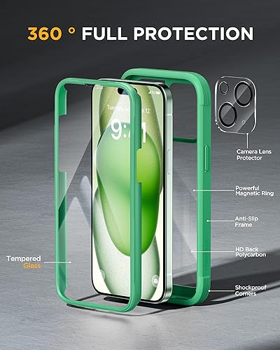 Miniatura 945 de Miracase Glass Series - Funda magnética para iPhone 15, compatible con MagSafe, de cuerpo completo, protector de pantalla de vidrio 9H integrado