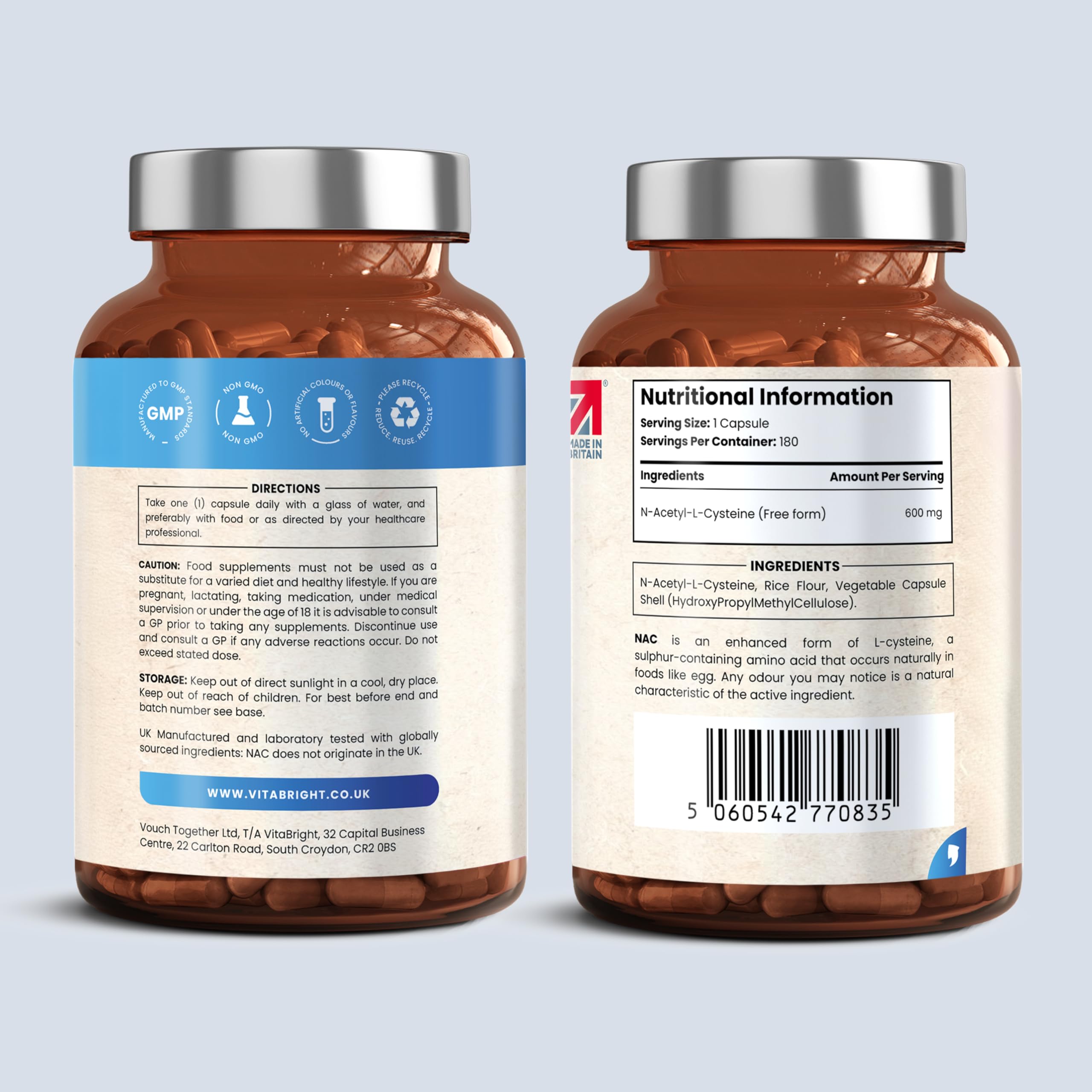 NAC 600 mg | N-Acetylcystein 180 Kapseln | 6 Monate Vorrat | Kapseln Leicht Zu Schlucken Oder Zu Öffnen… – Ansicht 2