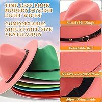 Vista 3 de Yahenda 12 sombreros clásicos de ala ancha para mujer, sombrero de Panamá de fieltro ajustable a granel con hebilla de cinturón, sombrero de ala