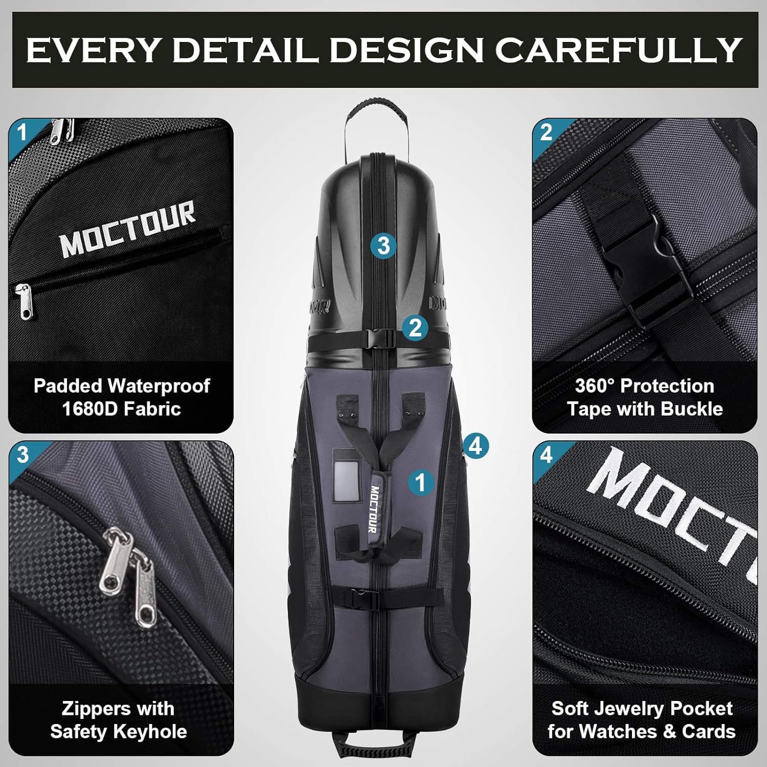 Golf Travel Bags for Airlines with Wheels & ABS Hard Case Top, Protect Your Clubs, Waterproof 1680D Oxford Fabric and Oversize Tank Wheels, Lightweight and Easy to Maneuver