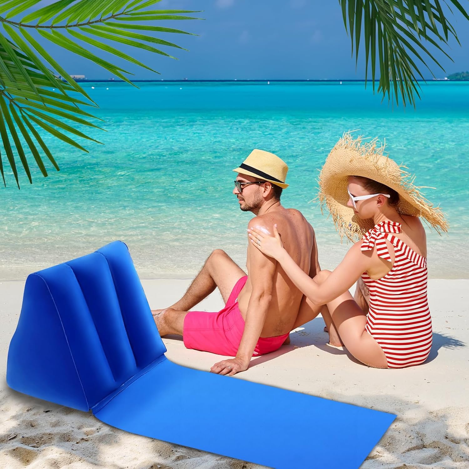 Inflatable Outdoor Sun Bath Beach Mat Pillows Flocking Beach Chairs with Backrest Inflatable Lounger for Portable Travel Camping