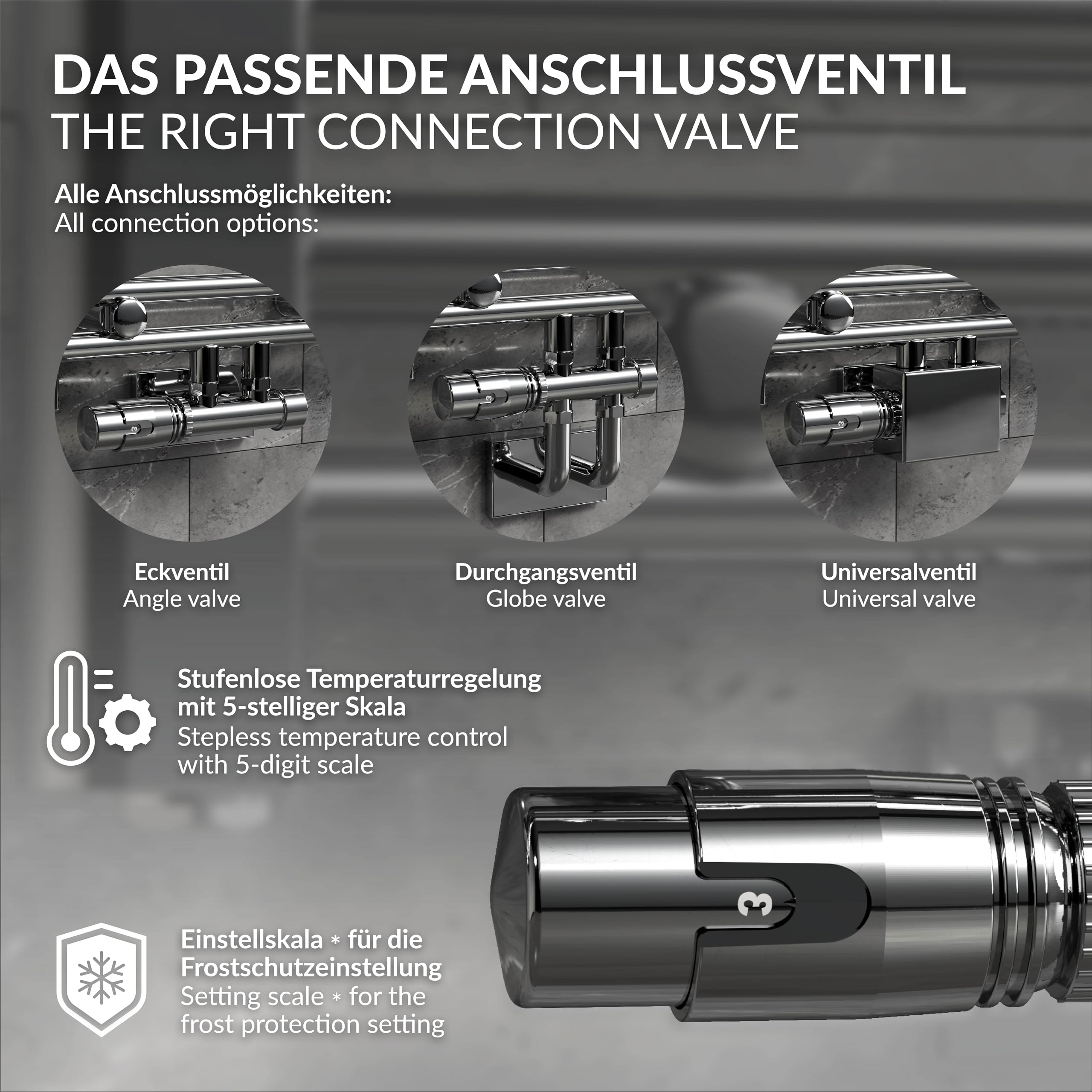 ECD Germany Kit de Conexión Central Termostato para Radiadores Color Cromo 50mm Juego de Conexión para Espaciado de Tubería Múltibloque de Dos Tuberías Utilizable Esquina y Tubos de Pared