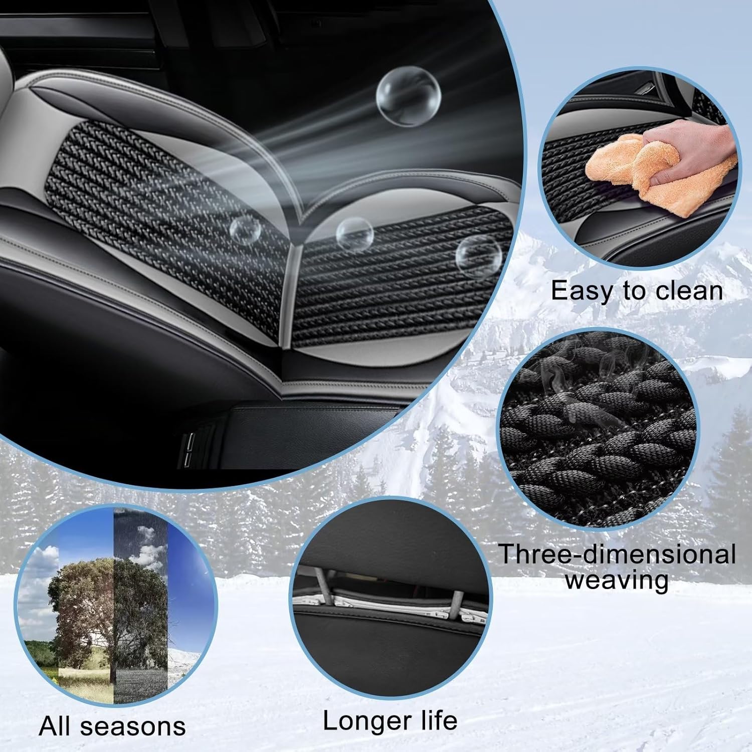 TTX LIGHTING Car Seat Covers 2 Front Seat Fit for GMC Yukon 2007-2024 2025 - Waterproof Breathable Leather & Ice Silk Seat Protector with Airbag Compatible Automotive Cushions Cover(Gray)