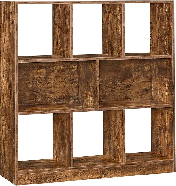 VASAGLE Bookcase, Bookshelf, Freestanding Storage Unit, 8 Open Compartments, Used Horizontally, Vertically, Upside Down, 11 x 35.4 x 39.4 Inches, for Living Room, Study, Office, Rustic Brown