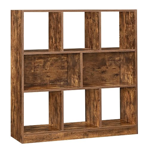 VASAGLE Bookcase, Bookshelf, Freestanding Storage Unit, 8 Open Compartments, Used Horizontally, Vertically, Upside Down, 11 x 35.4 x 39.4 Inches, for Living Room, Study, Office, Rustic Brown ULBC55BX - 1 Pack - 8 Cubes (11"D x 39.4"H) - Rustic Brown